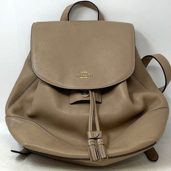 Coach Pebbled Leather Drawstring Backpack Taupe Beige - Picture 5 of 16